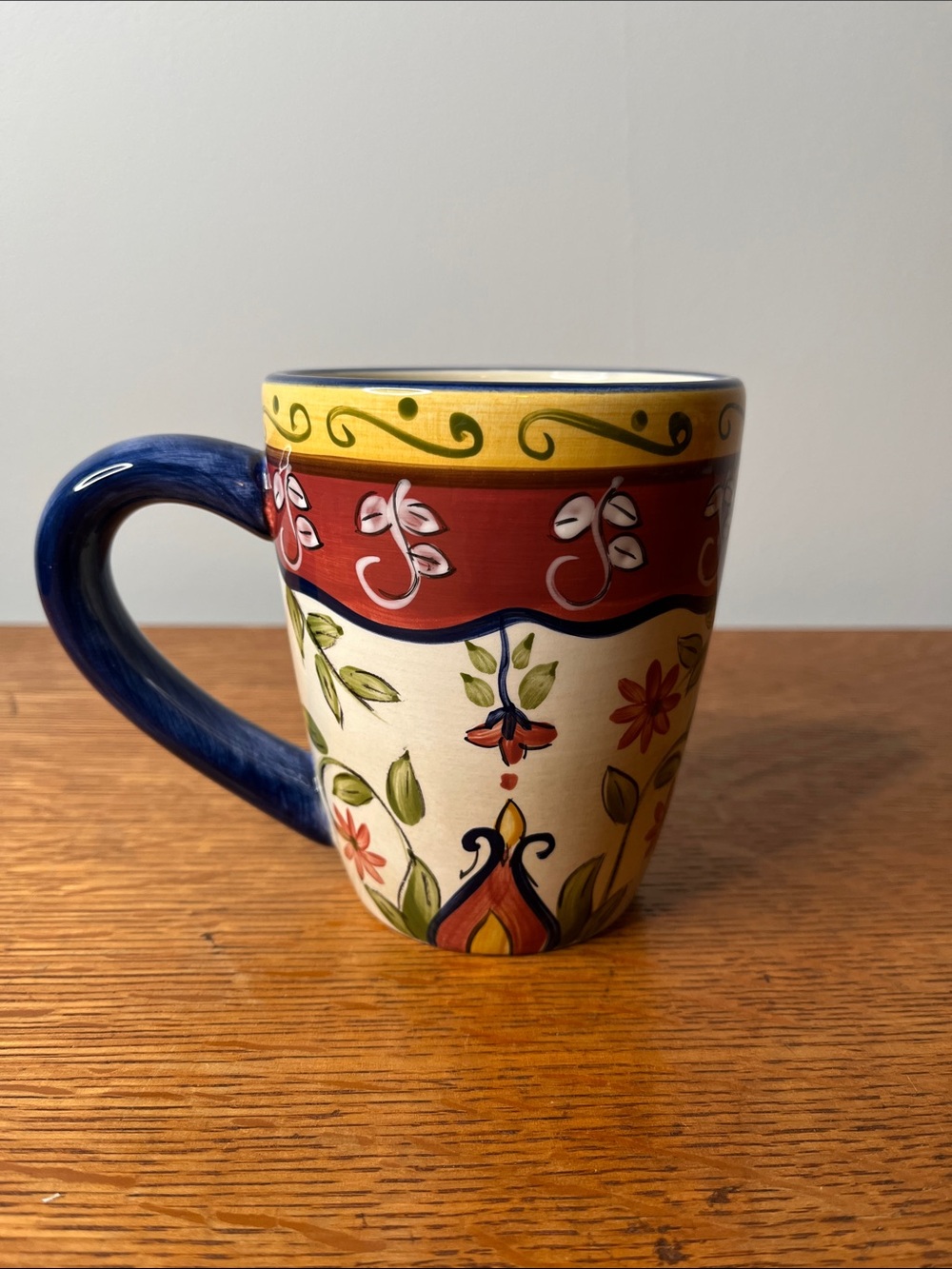 Retired Pier 1 Imports Vallarta Handpainted Earthenware Floral Coffee/Tea Mug.